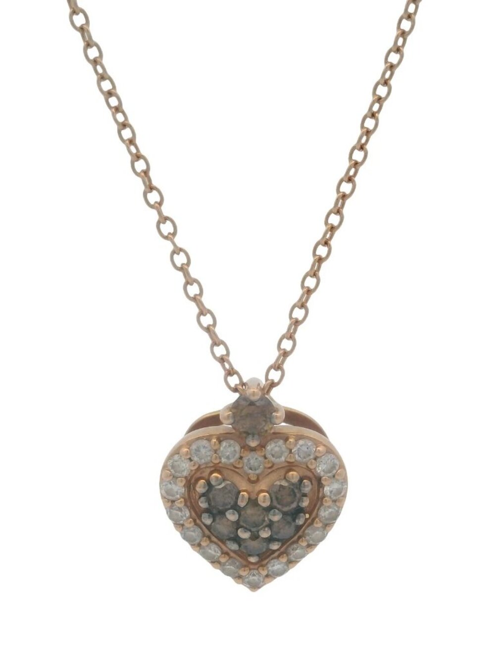 LeVian Solid 14kt Rose Gold White and Brown Diamond Heart Pendant Necklace 18.5"